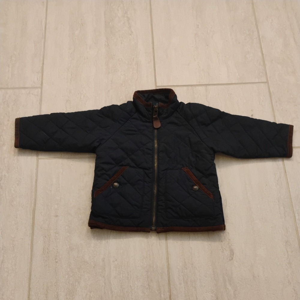 Polo Ralph Lauren Baby Boys Quilted Jacket 12 Months Navy Blue Suede Trim Fleece